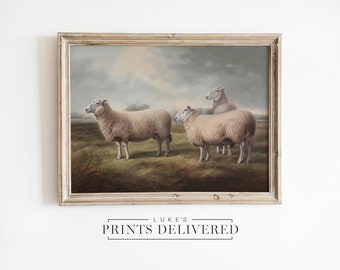 Rustic Sheep Painting Print - Farmhouse Wall Art - Vintage Lamb Portrait Decor - Fine Art, Semi-Gloss & Matte Finish Papers