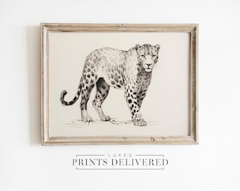 Leopard Wall Art Wildlife Print - Fine Art, Semi-Gloss & Matte Finish Paper - African Animal Portrait Sketch - Cheetah Drawing
