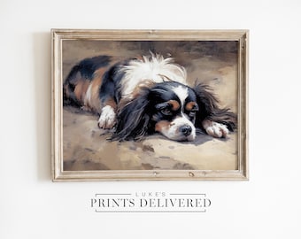 Cavalier Spaniel Oil Painting Art Print - Moody King Charles Portrait Artwork - Fine Art, Semi-Glossy & Matte Finish Paper - Dog Owner Gift