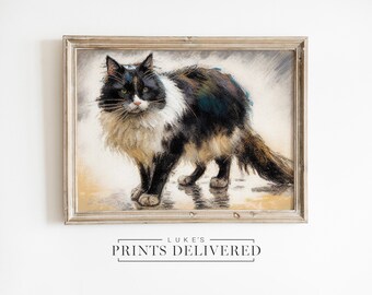 Cat Painting Art Print - Fluffy Kitty Wall Decor Portrait - Gift For Her - Semi-Glossy, Fine Art & Matte Paper