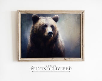 Grizzly Bear Oil Painting Print - American Wildlife Wall Art - Impressionist Animal Portrait - Fine Art, Semi-Glossy & Matte Finish Papers