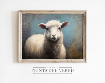 Sheep Oil Painting Portrait Print - Rustic Farmhouse Wall Art - Cute Lamb Artwork - Fine Art, Semi-Gloss & Matte Finish Paper