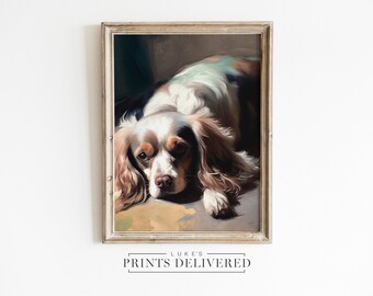 King Charles Spaniel Art Print Painting - Fine Art, Semi-Glossy & Matte Finish Wall Decor - Pet Dog Cavalier Portrait Artwork