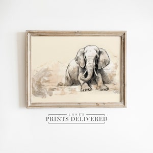 Elephant Drawing Art Print - Fine Art, Semi-Gloss & Matte Finish Paper Artwork - African Wildlife Illustration - Minimalist Animal Wall Art