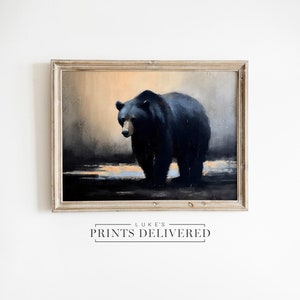 Stampa di pittura a olio di orso nero - Arte della parete della fauna selvatica americana - Poster di animali impressionisti - Carte per belle arti, con finitura semilucida e opaca