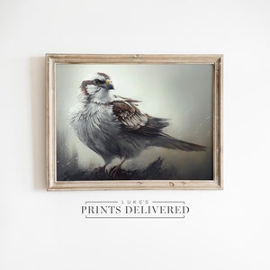 Sparrow Painting Art Print - Moody Bird Artwork - Fine Art, Semi-Gloss & Matte Finish Paper - Wildlife Portrait Poster