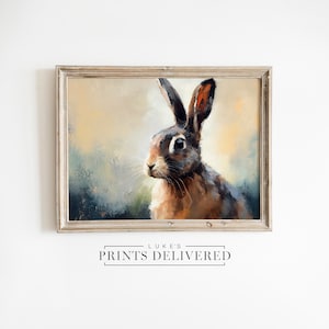 Stampa artistica di pittura di coniglio - Decorazione da parete di coniglietto carino - Opera d'arte impressionista di poster sulla fauna selvatica - Carte per belle arti, con finitura semilucida e opaca