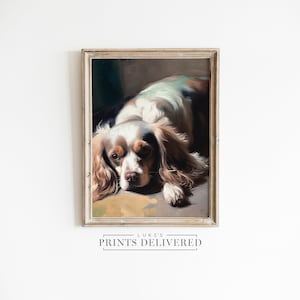 King Charles Spaniel Art Print Painting - Fine Art, Semi-Glossy & Matte Finish Wall Decor - Pet Dog Cavalier Portrait Artwork