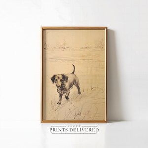 Walking Dachshund Portrait Art Print - Rustic Dog Sketch Decor
