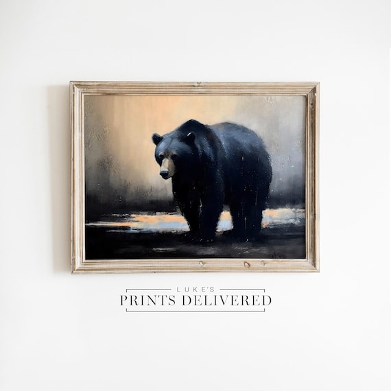 Black Bear Oil Painting Print - American Wildlife Wall Art - Impressionist Animal Poster - Fine Art, Semi-Glossy & Matte Finish Papers