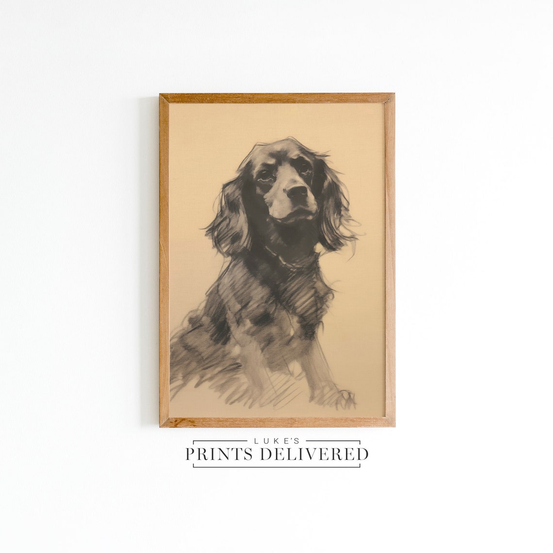 Black English Spaniel Sketch Art Print - Rustic Style Dog Drawing ...