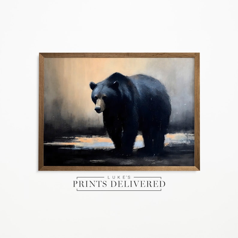 Black Bear Oil Painting Print - American Wildlife Wall Art - Impressionist Animal Poster