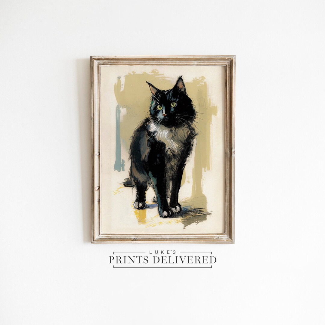 Cute Black Cat Abstract Art Print - Painting of Pet Wall Decor - Semi ...