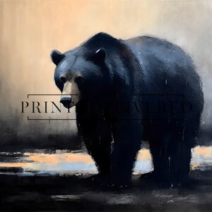 Black Bear Oil Painting Print - American Wildlife Wall Art - Impressionist Animal Poster