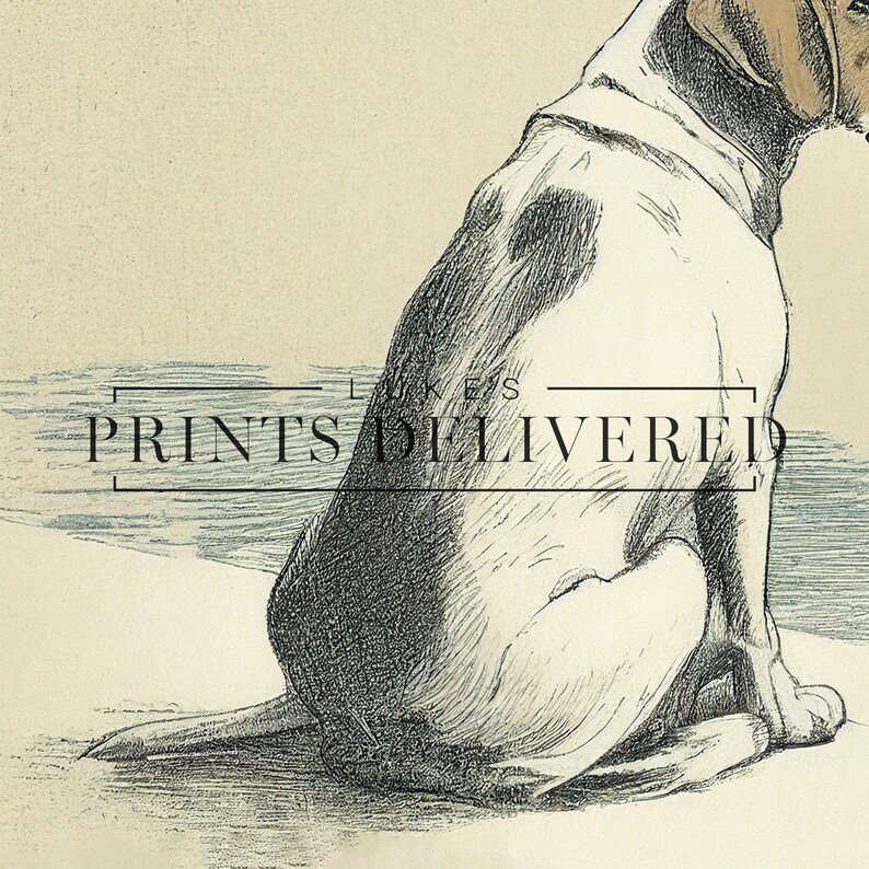 Beagle Portrait Drawing Art Print - Rustic Style Pet Dog Sketch Artwork