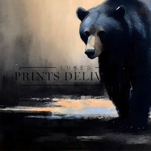Black Bear Oil Painting Print - American Wildlife Wall Art - Impressionist Animal Poster