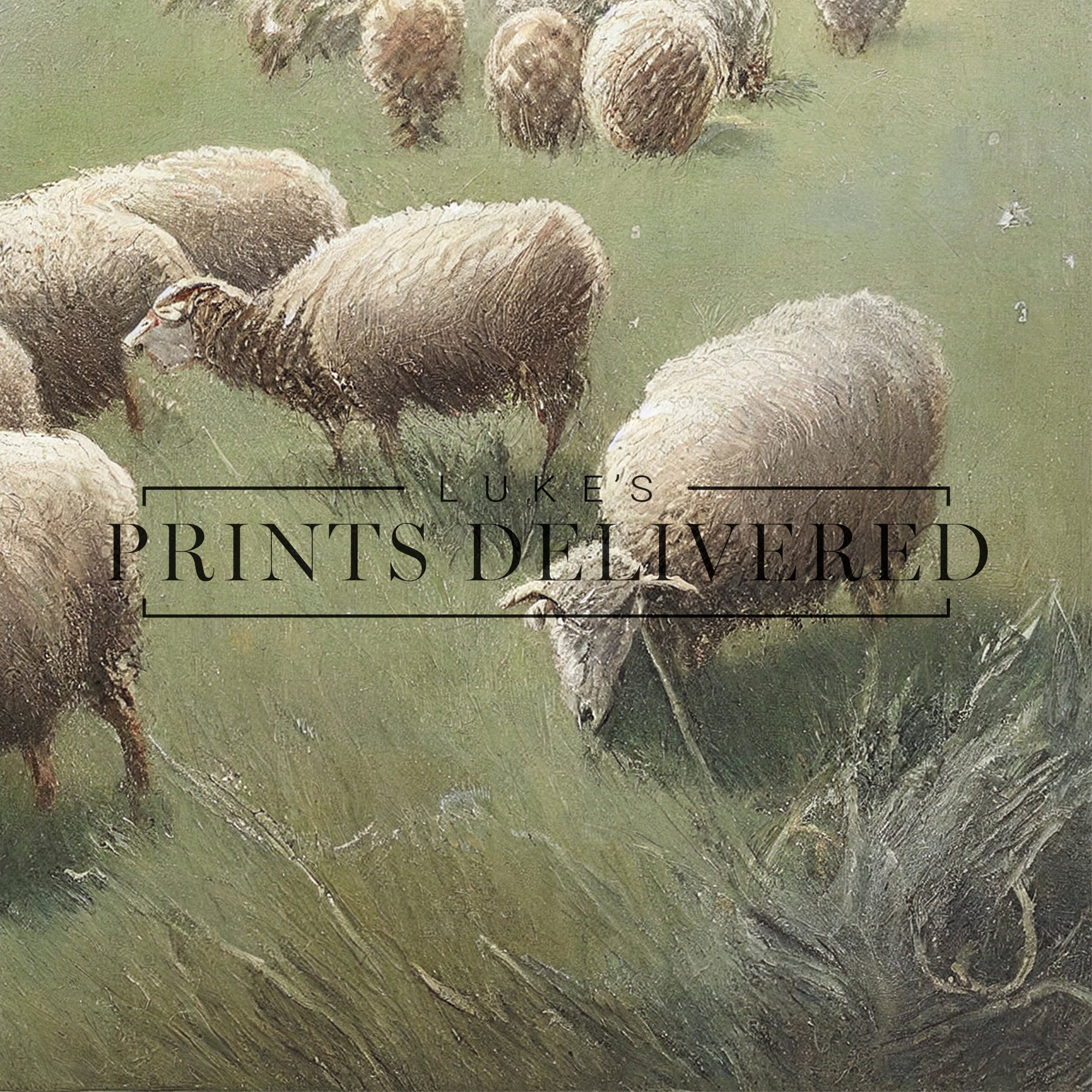 Sheep Landscape Oil Painting Art Print - Rustic Farmhouse Wall Decor ...