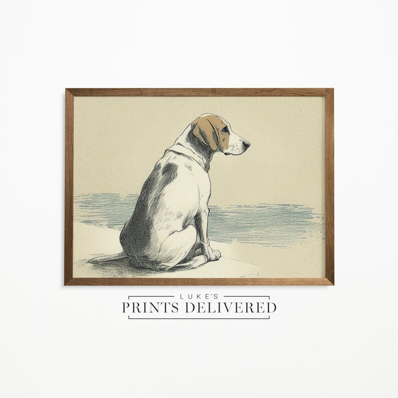 Beagle Portrait Drawing Art Print - Rustic Style Pet Dog Sketch Artwork