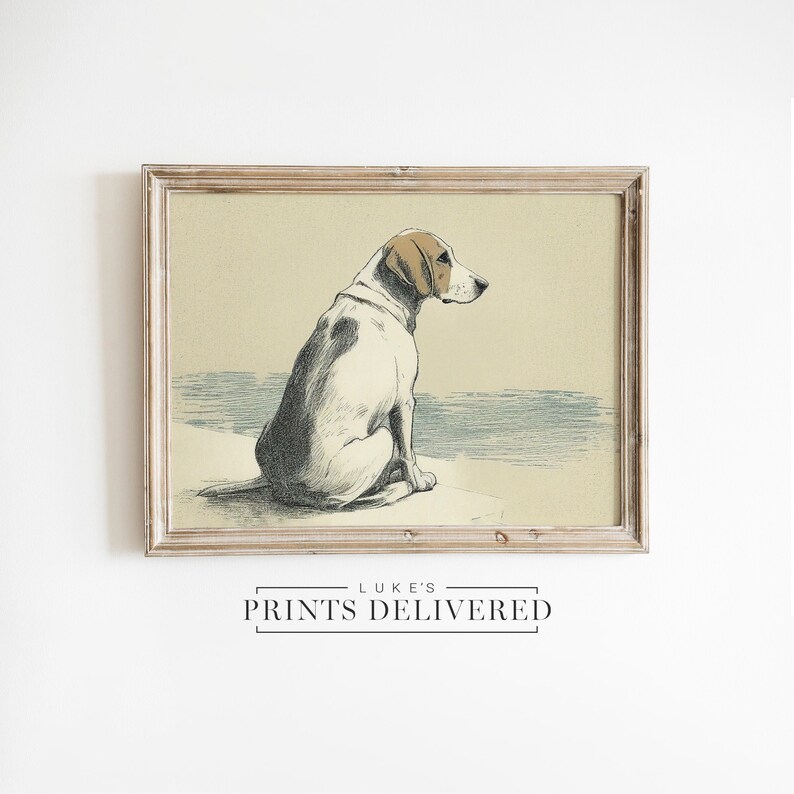 Beagle Portrait Drawing Art Print - Rustic Style Pet Dog Sketch Artwork