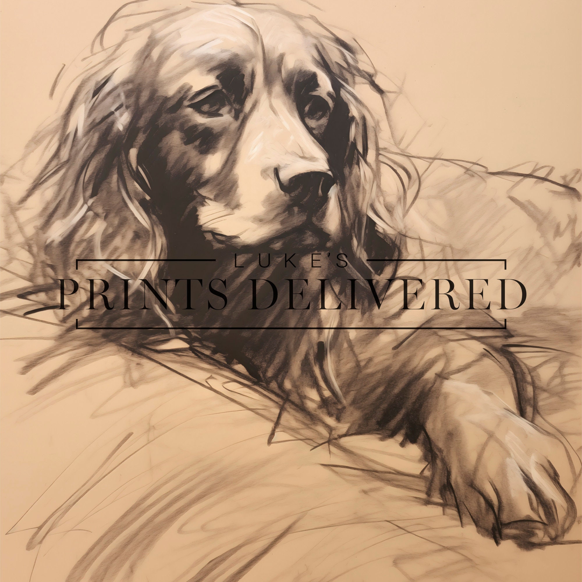 Cute English Spaniel Sketch Art Print - Vintage Style Pet Dog Portrait ...