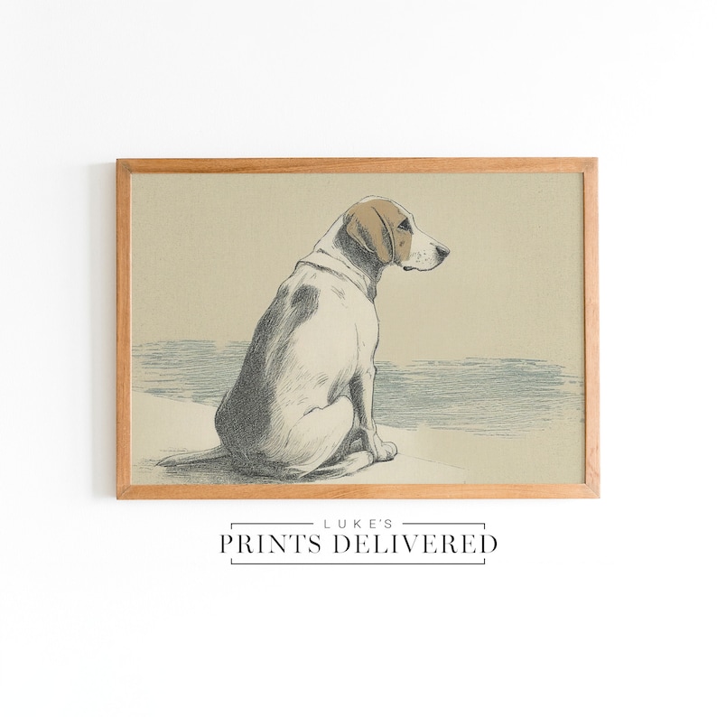 Beagle Portrait Drawing Art Print - Rustic Style Pet Dog Sketch Artwork