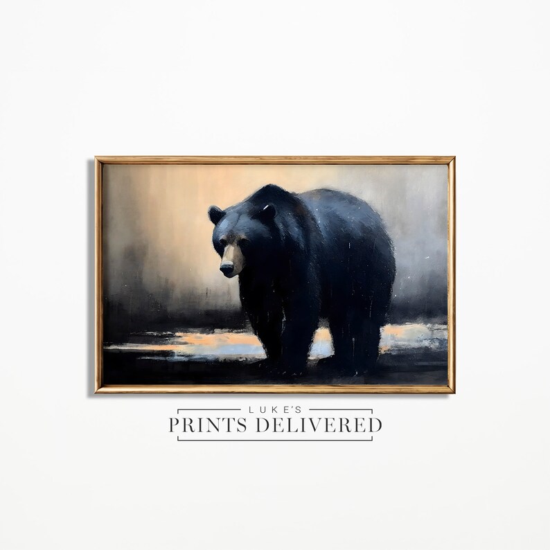 Black Bear Oil Painting Print - American Wildlife Wall Art - Impressionist Animal Poster