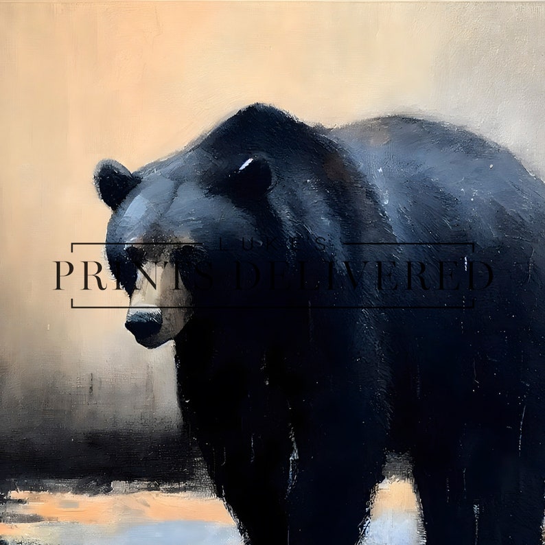 Black Bear Oil Painting Print - American Wildlife Wall Art - Impressionist Animal Poster