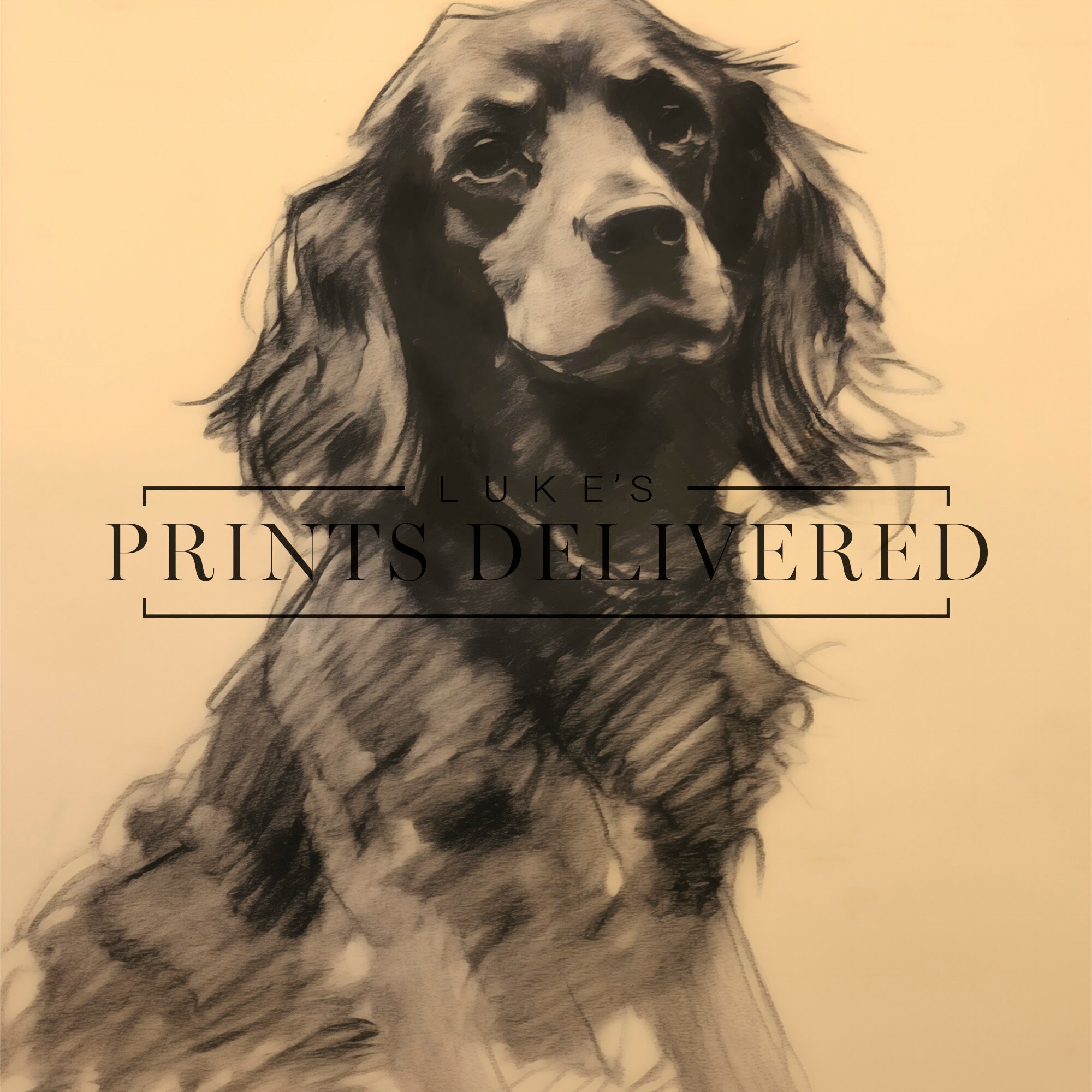 Black English Spaniel Sketch Art Print - Rustic Style Dog Drawing ...