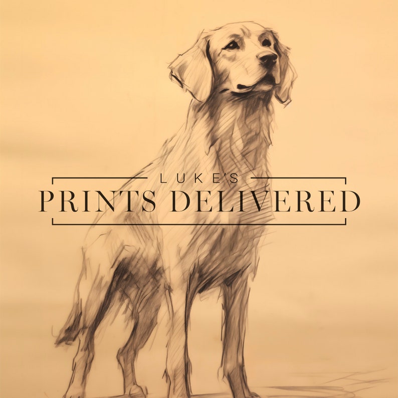Rustic Golden Retriever Standing Sketch Print
