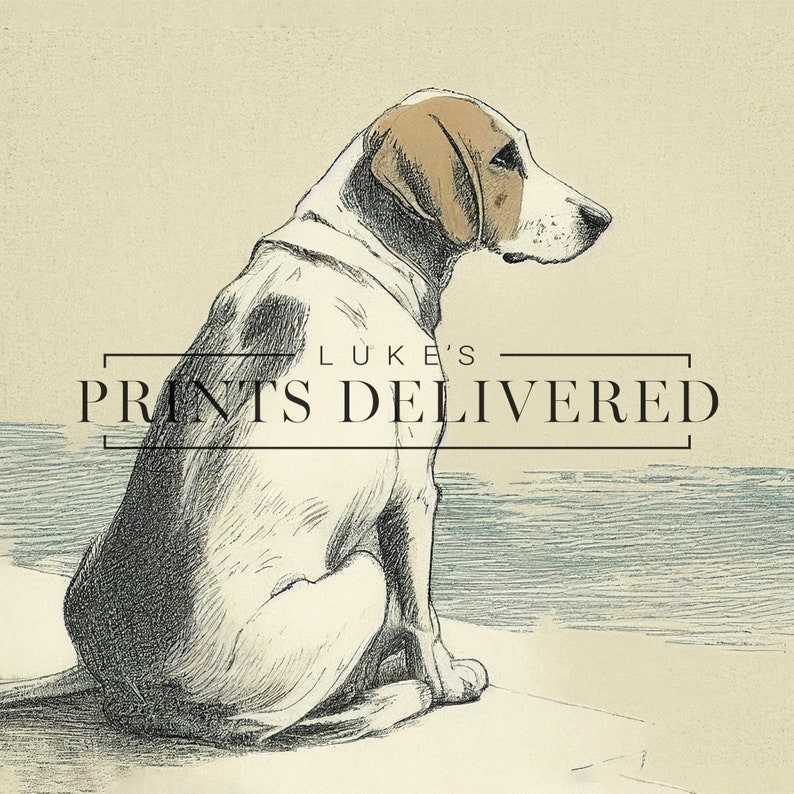Beagle Portrait Drawing Art Print - Rustic Style Pet Dog Sketch Artwork