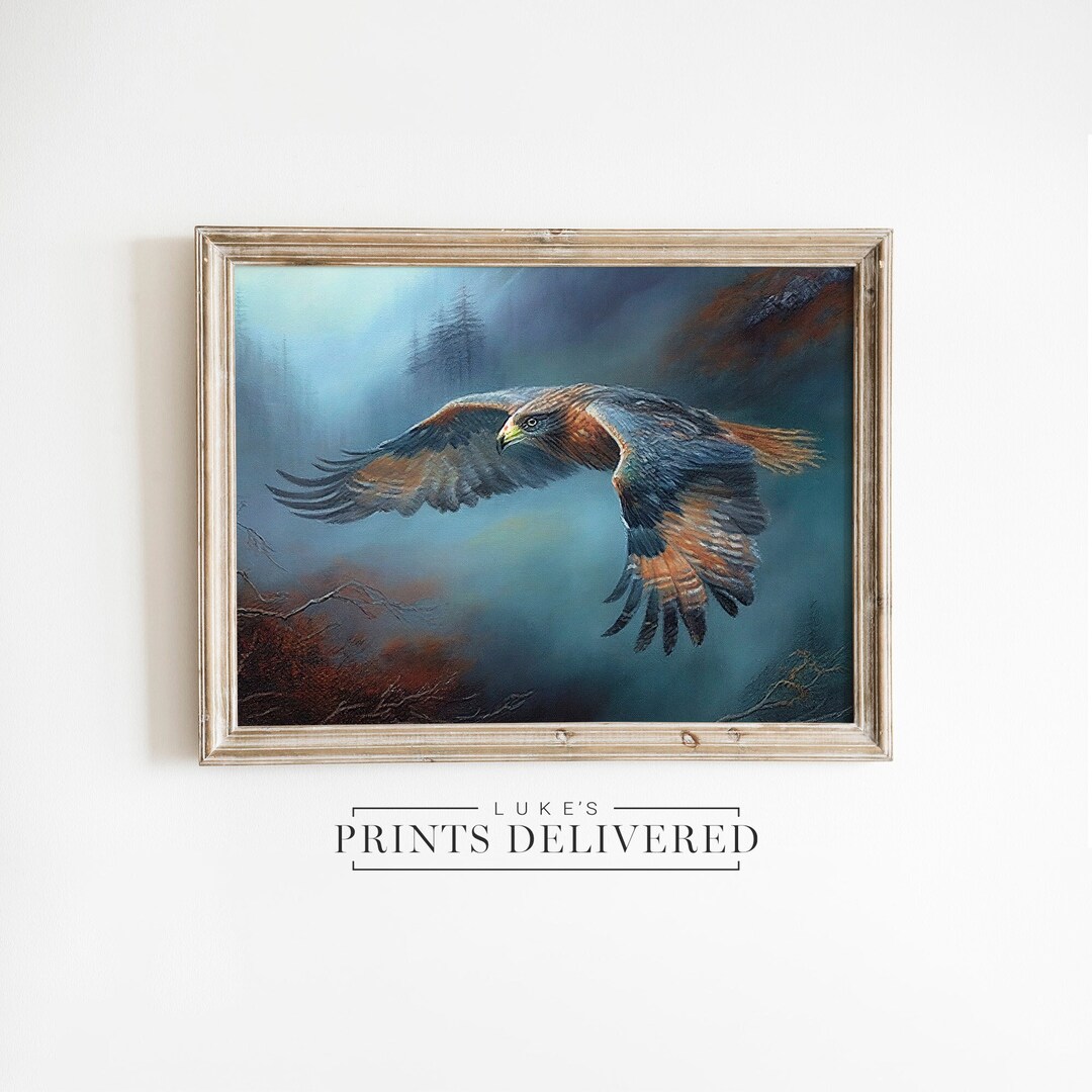 Flying Eagle Oil Painting Art Print - Bird of Prey Landscape Wall Decor ...