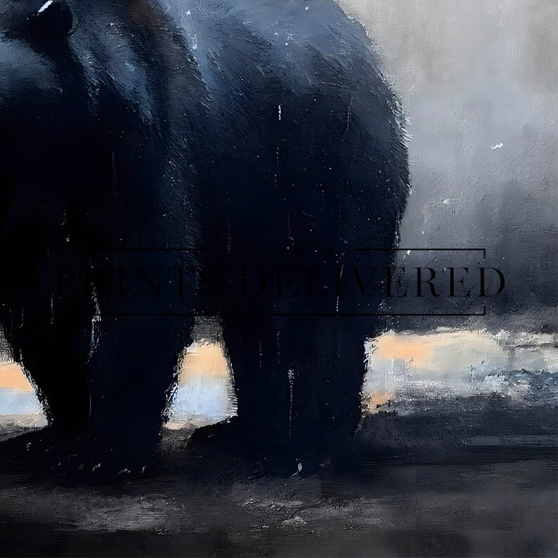Black Bear Oil Painting Print - American Wildlife Wall Art - Impressionist Animal Poster