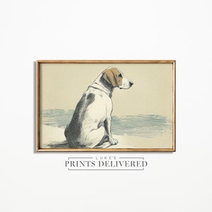 Beagle Portrait Drawing Art Print - Rustic Style Pet Dog Sketch Artwork