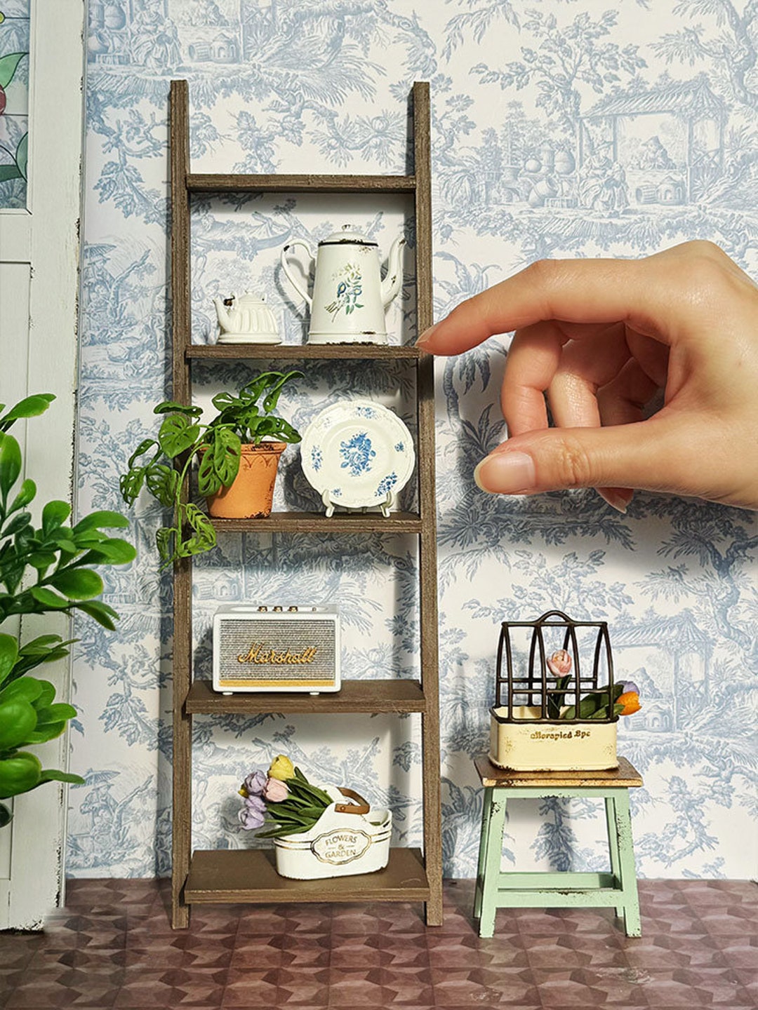 1:6 Scale Dollhouse Miniature Mini Simulation Wall Ladder Storage Rack ...