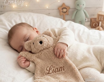 Osito de peluche bordado / Consolador de seguridad personalizado para bebé, regalo de peluche suave para recién nacidos