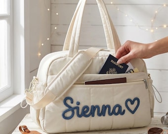 Bolso de viaje acolchado personalizado, bolsa de lona de mano personalizada, bolsa de viaje bordada