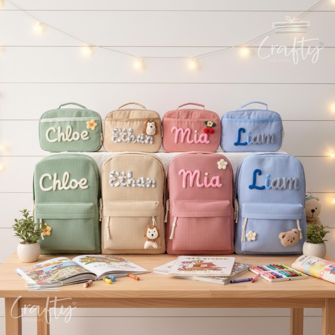 Personalized Kids Backpack & Lunch Bag Set: Custom Name Corduroy School ...