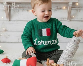 Personalized Italy Flag Knit Sweater: Custom Baby/Kids Jumper