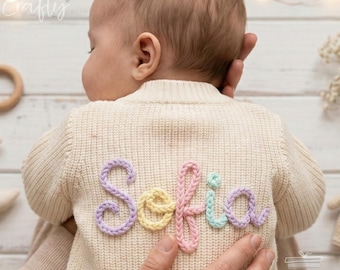 Custom Baby Name Cardigan | Personalized Knit Jumper | Embroidered Infant Sweater | Unique Baby Gift