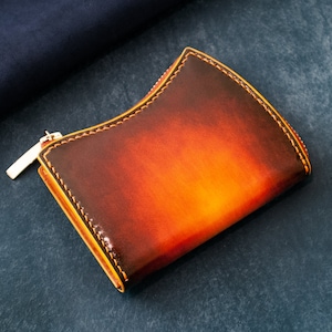 Cartera de cuero para mujer con tarjetero / Cartera de cuero curtido vegetal con cremallera / Cartera de cuero de plena flor con monedero