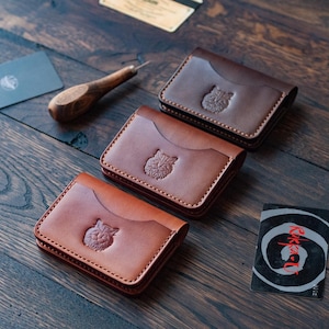 Minimalistische Leder Geldbörse für 6 Karten Kompakte Geldbörse aus pflanzlich gegerbtem Leder | Braune Brieftasche Kartenhalter | Schlanke Brieftasche aus Vollleder
