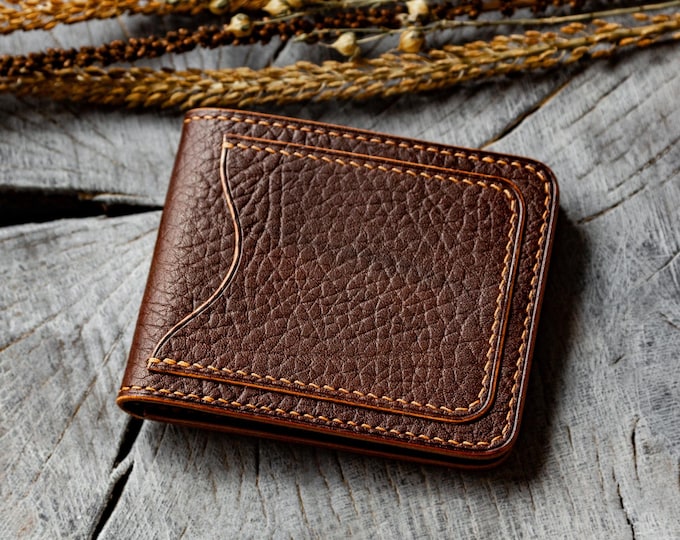High Grade Veg Tan Leather Bifold Wallet Card Holder with Clasp