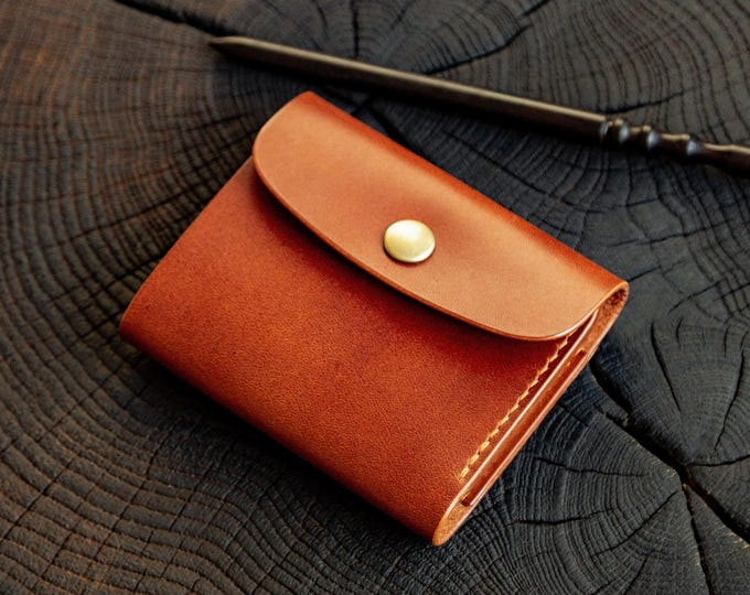 Minimalist Brown Veg Tan Leather Wallet Card Holder