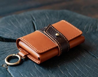 Veg Tan Leather Keychain Wallet: Handmade Small Card Holder