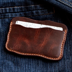 Kartenetui aus pflanzlich gegerbtem Leder | Kleine minimalistische Geldbörse aus Leder | Schlanke Echtleder Geldbörse