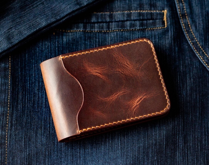 Brown Leather Wallet Card Holder with Brass Clasp