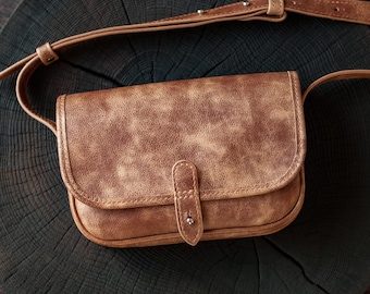 Handmade Full Grain Crossbody Bag, Womens Leather Bag, Veg Tanned Brown Small Shoulder Bag