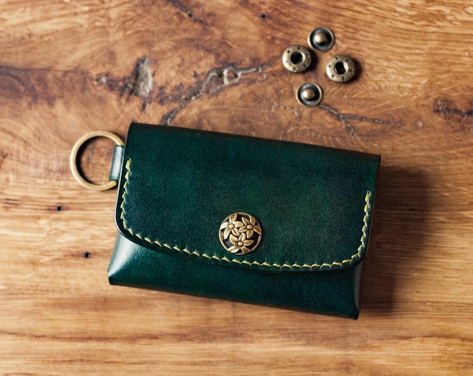 Leather Keychain Wallet: Veg Tanned Card Holder, Minimalist Key Ring