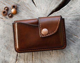 Minimalist Full Grain Leather Wallet Card Holder, Veg Tanned Card Wallet, Business Card Holder