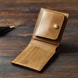 Portefeuille en cuir de haute qualité avec poche pour monnaie | Porte-cartes portefeuille en cuir pour homme | Portefeuille olive en cuir tanné végétal